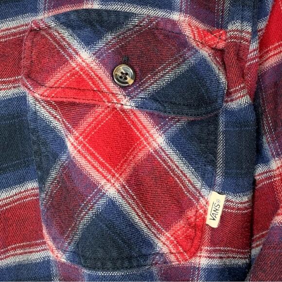 Vans Unisex Collared Long Sleeve Button Down Plaid Red and Blue Shirt Size - Picture 8 of 12